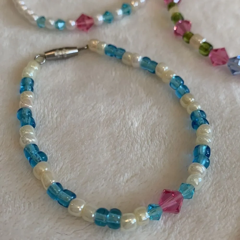 Set of Girls Multi Colored Crystal and Beaded Bracelets - Four in Total